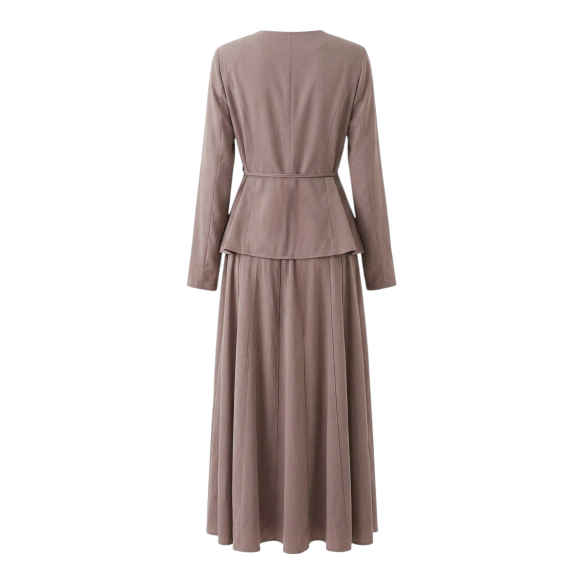 Sümeyra Vizon Peplum Etekli Takım - İnce Bağlamalı Kuşaklı Broşlu İkili Takım